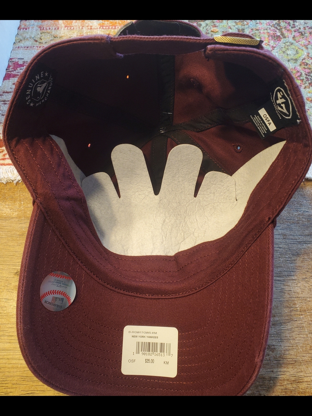 '47 Brand New York Yankees MLB Burgundy One Size Adjustable Clean Up Cap, NEW!! - Picture 5 of 8